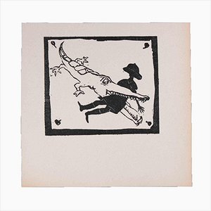Mino Maccari, The Crocodile Meal, Original Linocut, 1951