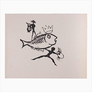 Mino Maccari, The King Fish and the Arts, Original Linocut, 1951