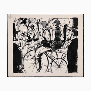 Norbert Meyre, Bike People, Original Drawing, Mid-20th-Century