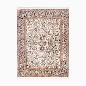 Beige Floral Cashmere Pure Silk Rug with Border