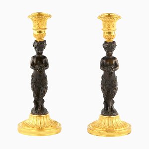 Candeleros franceses de bronce, siglo XIX. Juego de 2