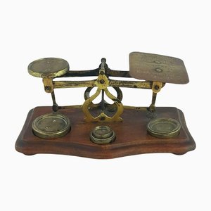 Edwardian Brass & Oak Postal Scales for Letters
