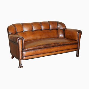 Antikes Chesterfield Sofa aus braunem Leder & Eiche