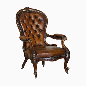 Show Framed Victorian Chesterfield Library Armchair in Brown Leather