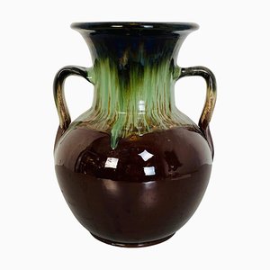 Italienische Mid-Century Modern Glasierte Keramik Amphora Vase in Grün & Braun, 1960er