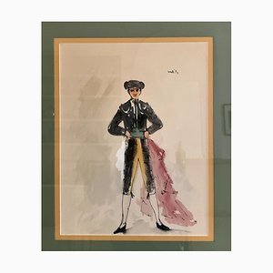 Torero, 1955, Watercolor and Ink, Framed