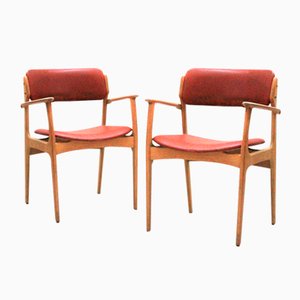Vintage Scandinavian Oak and Leather Armchairs by Erik Buch, Set of 2