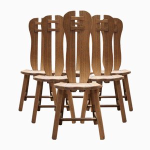 Vintage Brutalist Solid Oak Chairs, Set of 6