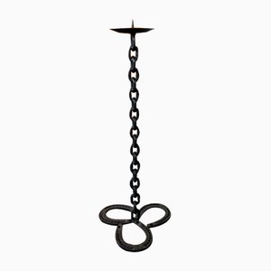 Mid-Century Brutalist Chain Candleholder in Wrought Iron