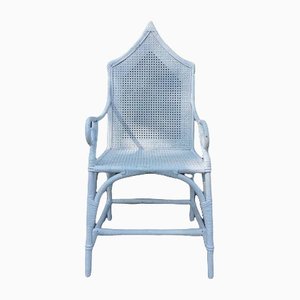 Antique Curved Armchair in White Rattan with Pointed Back