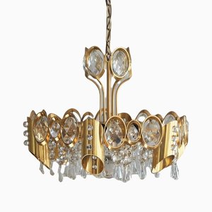 Hollywood Regency Brass & Crystal Glass Ceiling Lamp from Palwa