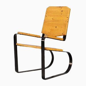 Metall Freischwinger Sessel mit Kiefernholz Gestell, 1960er