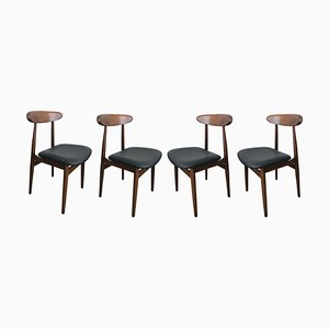 Mid-Century Black Leather Dining Chairs by Romuald Hałas, 1960s, Set of 4