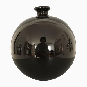 Schwarze kugelförmige Vintage Vintage Vase, 1970