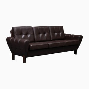 Danish Three Seater Brown Leather Sofa