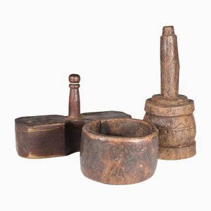 Antique Swedish Spice Box, Plunger and Wooden Bowl, Set of 3