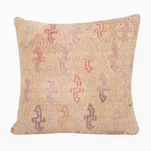 Housse de Coussin Kilim Beige Tissée à la Main, Turquie