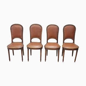 Dining Chairs in Carved Walnut Wood, 1930s, Set of 4