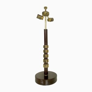 Mid-Century Machine Age Table Lamp in Leather and Brass, 1960s