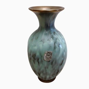 Vintage German Mid-Century Ceramic 321-18 Vase with Turquoise Brewer Glaze and Gold Edge of Fohr Ceramic, 1950s