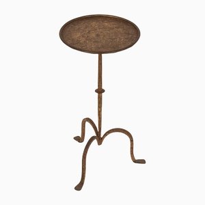 Spanish Drink Table or End Table in Wrought Gilt Iron, 1940s
