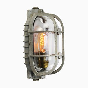 Mid-Century Industrial Sconce in Grey Metal and Glass from Industria Rotterdam