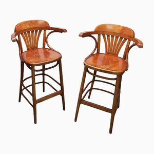 Curved Wood Bar Stool, 1990s, Set of 2