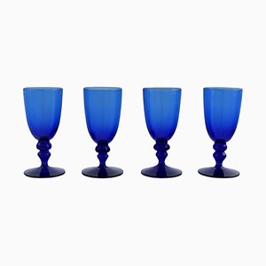 Blue Mouth Blown Art Glass Shot Glasses by Monica Bratt for Reijmyre, Set of 4