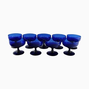 Vaso de vidrio soplado artístico azul de Monica Bratt para Reijmyre. Juego de 9