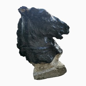 Statua Cavallo in Cemento Verniciato Nero Italia Primi '900