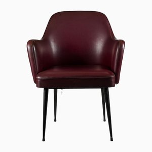 Chair Armchair in Bordeaux Leather Patch Italy 1970