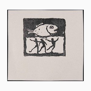 Mino Maccari, The Big Fish- Original Linocut, 1951