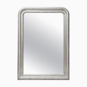Neoklassizistischer rechteckiger Spiegel aus Silber & handgeschnitztem Holz