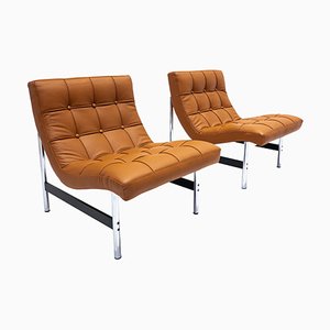 Mid-Century Modern Italian Armchairs in Cognac Leather, 1970s, Set of 2