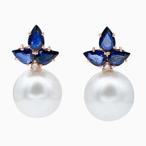 South-Sea Pearl, Sapphire, Diamond & 14 Karat Rose Gold Earrings