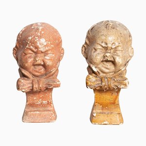 Set of 2 Crying Baby Plaster Figures, 1930