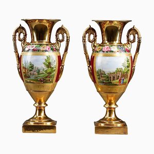 Restoration Period Porcelain Vases, Set of 2