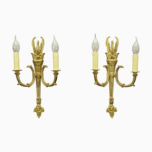 Appliques Murales Style Empire en Bronze Doré, Début 20ème Siècle, Set de 2
