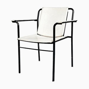 Mid-Century Italian White Leather and Black Metal Chair, 1980s