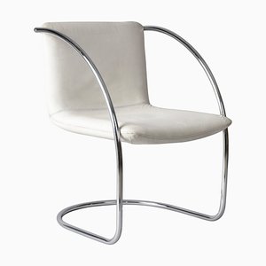 Italian White Leather and Steel Lens Chair by Giovanni Offredi for Saporiti, 1968