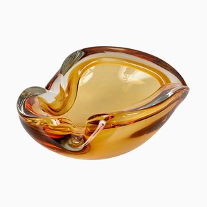 Mid-Century Italian Amber Sommerso Murano Art Glass Bowl or Ashtray by Flavio Poli, 1960s