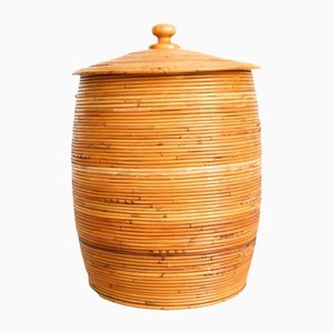 Italian Cylindrical Wicker Basket, 1970s