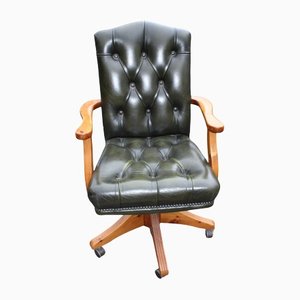 Green Leather Swivel Office Chair, 1960s