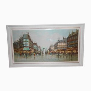 Parisian Street Scene, Oil on Canvas, Framed