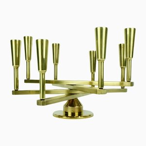 Heavy Mid-Century Modern Candle Chandelier in Solid Brass, 1970s