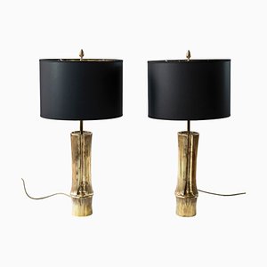 Vintage French Bronze Bamboo Table Lamps by Maison Charles, Set of 2