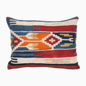 Housse de Coussin Lombaire Kilim Tissée Carrée Bleue, Turquie