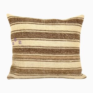 Striped Hemp & Wool Square Kilim Rug Cushion Cover