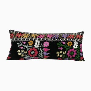 Embroidered Floral Suzani Lumbar Cushion Case, Uzbekistan