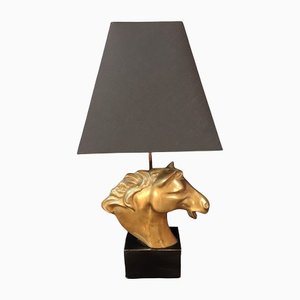 Lámpara con cabeza de caballo de bronce dorado, años 70